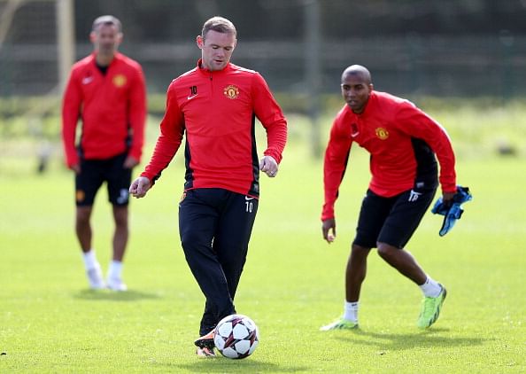 Wayne Rooney of Manchester United in action during a first team training session ahead of their UEFA Champions League match against Bayer Leverkusen at Carrington Training Ground on September 16, 2013 in Manchester, England. (Getty Images)
